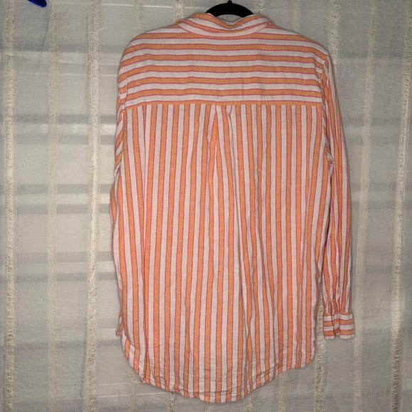 Universal Thread Striped Button Down Women L Orange Pink Excellent Linen Blend - Picture 3 of 6